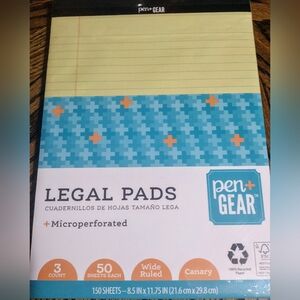 Three Pack of Legal Pads from Pen + Gear 50 Sheets per Pad Wide Ruled BRAND NEW
